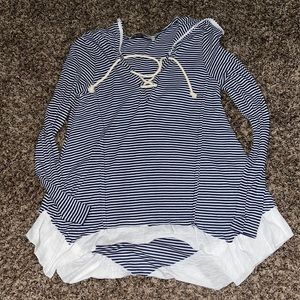 Blue and white hooded sweater